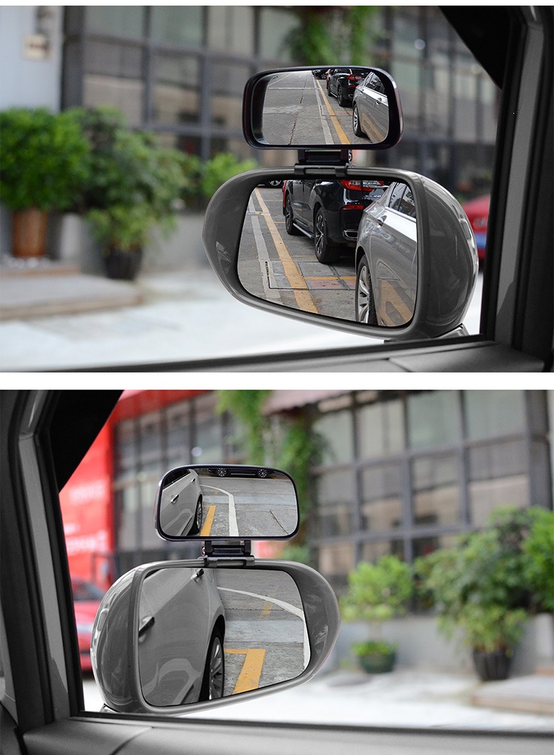 Car Rearview Mirror with Additional Mirror, Coach Mirror, Reversing Aid Mirror, Blind Spot Mirror, Wide-Angle Mirror, Adjustable Angle