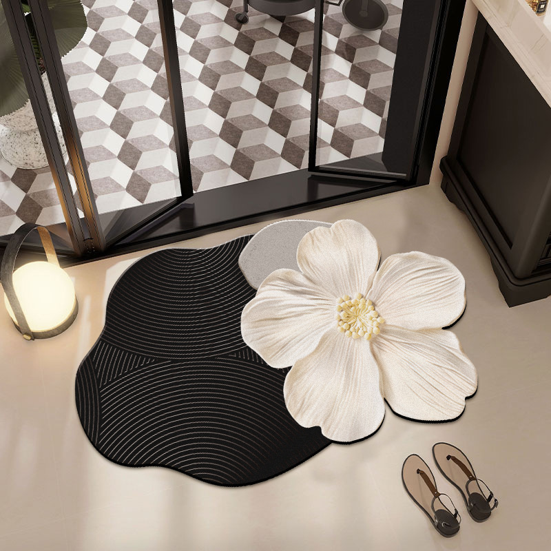 Lichtgewicht luxe 3D bloemenpatroon van diatomeeënaarde voor de badkamer, waterabsorberend, vuilafstotend, voetdecoratie voor de slaapkamer, gemakkelijk te onderhouden._voghion.com