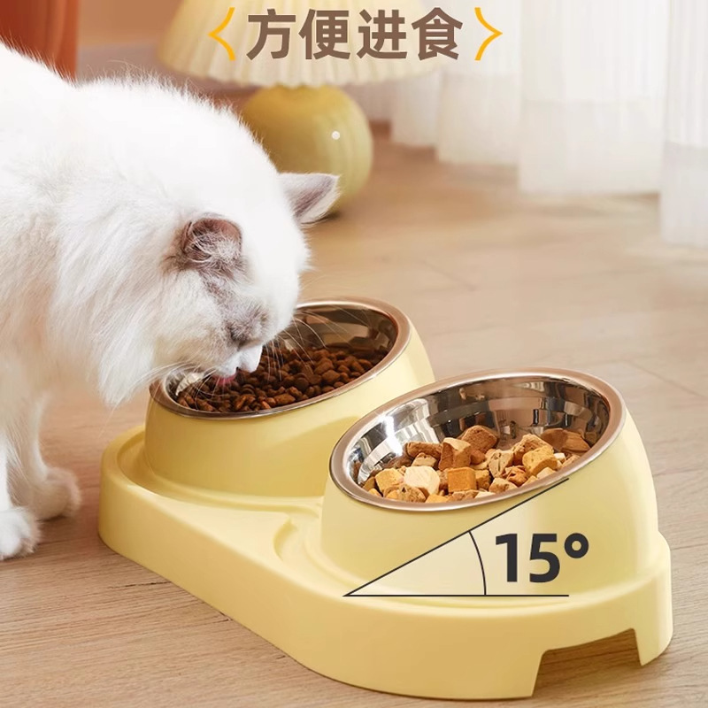 Cat Bowl Dog Food Basin Double Bowl Dog Bowl Rice Basin Cat Rice Bowl Slant Mouth Anti-knock Water Bowl Cat Food Bowl Pet Supplies