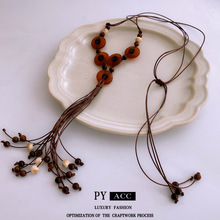 复古民族风手工编织木珠项链简约时尚设计感锁骨链个性潮流项饰女