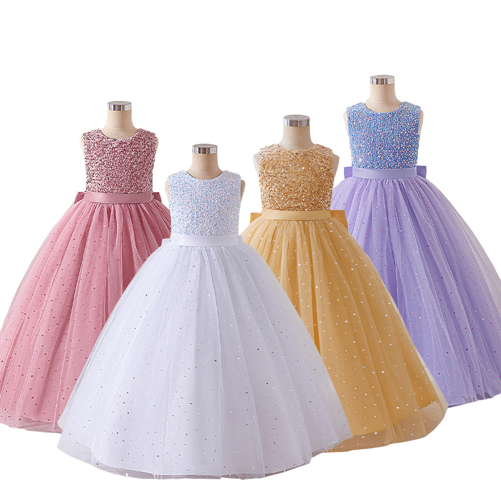 Ropa de niñas sin mangas esquinilla princesa infantil vestido de arco florista vestido de aniversario