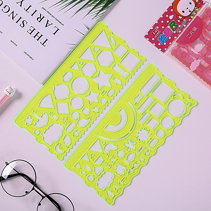 Multifunctional Flower Ruler Two-Piece Set for Children, Creative Pattern Student Ruler, Learning Drawing Stationery Supplies