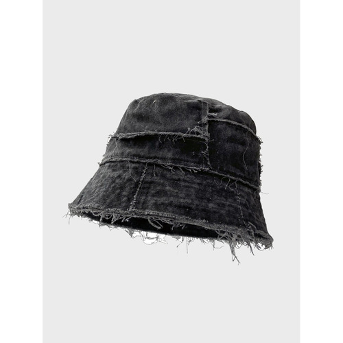 Double-sided Designer Japanese-style Washed Patchwork Frayed Brim Fisherman Hat Face-covering Bucket Hat Distressed Style Vagabond Hat Trendy