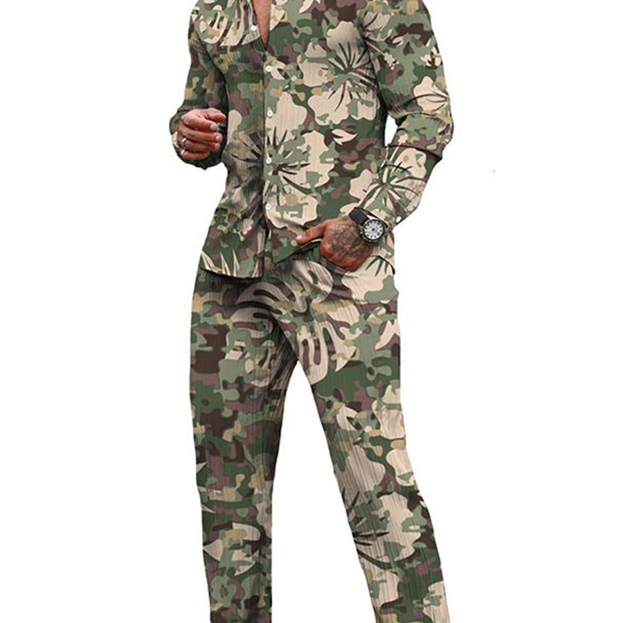 Cross-Border European and American 2023 New Long-Sleeved Shirt Casual Suit 3D Digital Printing Men's Four-Piece Pod Custom-Made