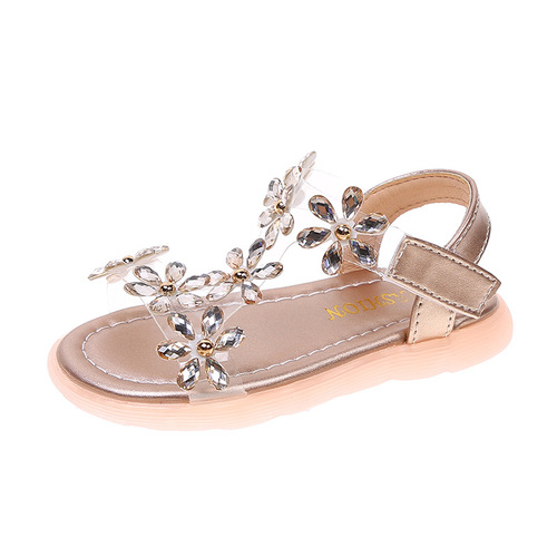 Girls Sandals 2024 New Summer Style Crystal Shoes Soft Sole Baby Shoes Children's Princess Shoes Open Toe