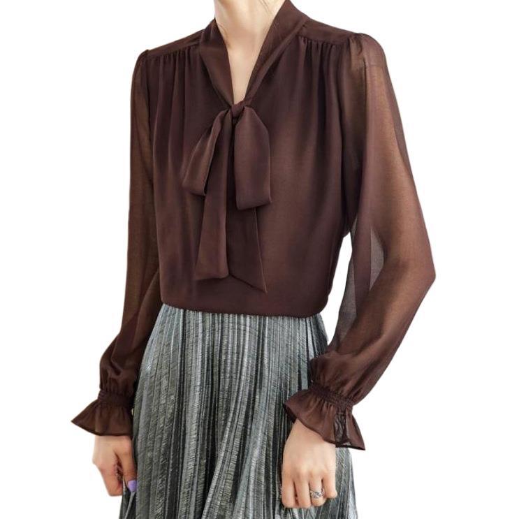 Spring professional elegant shiffon shirt with bow