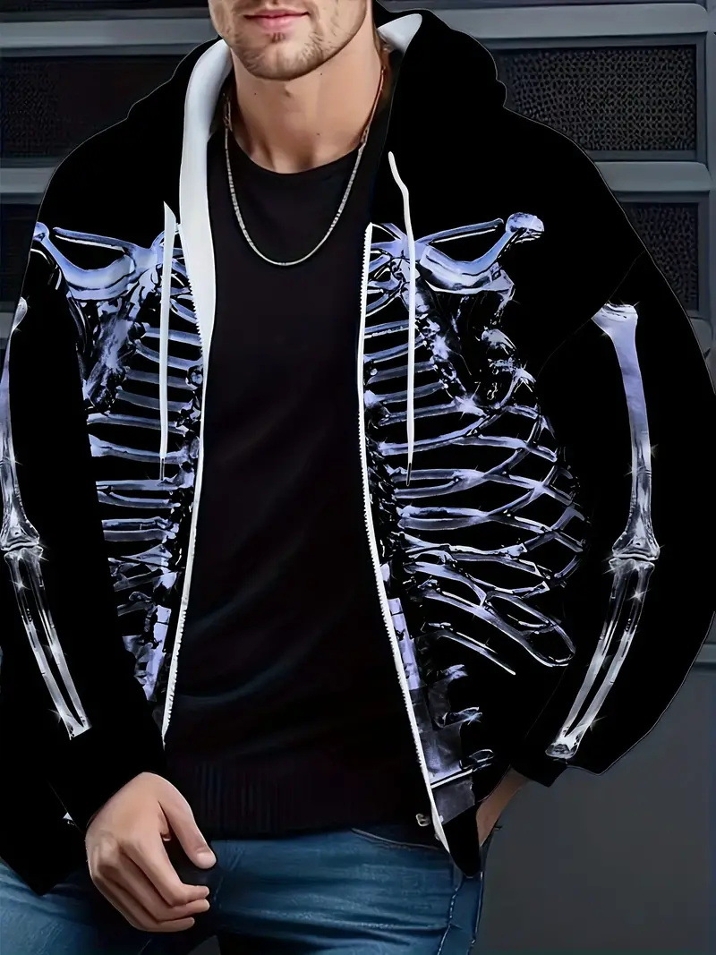 Comercio exterior nueva impresión 3D moda personalidad creativa hombre con capucha esqueleto chaqueta de suéter casual MF08