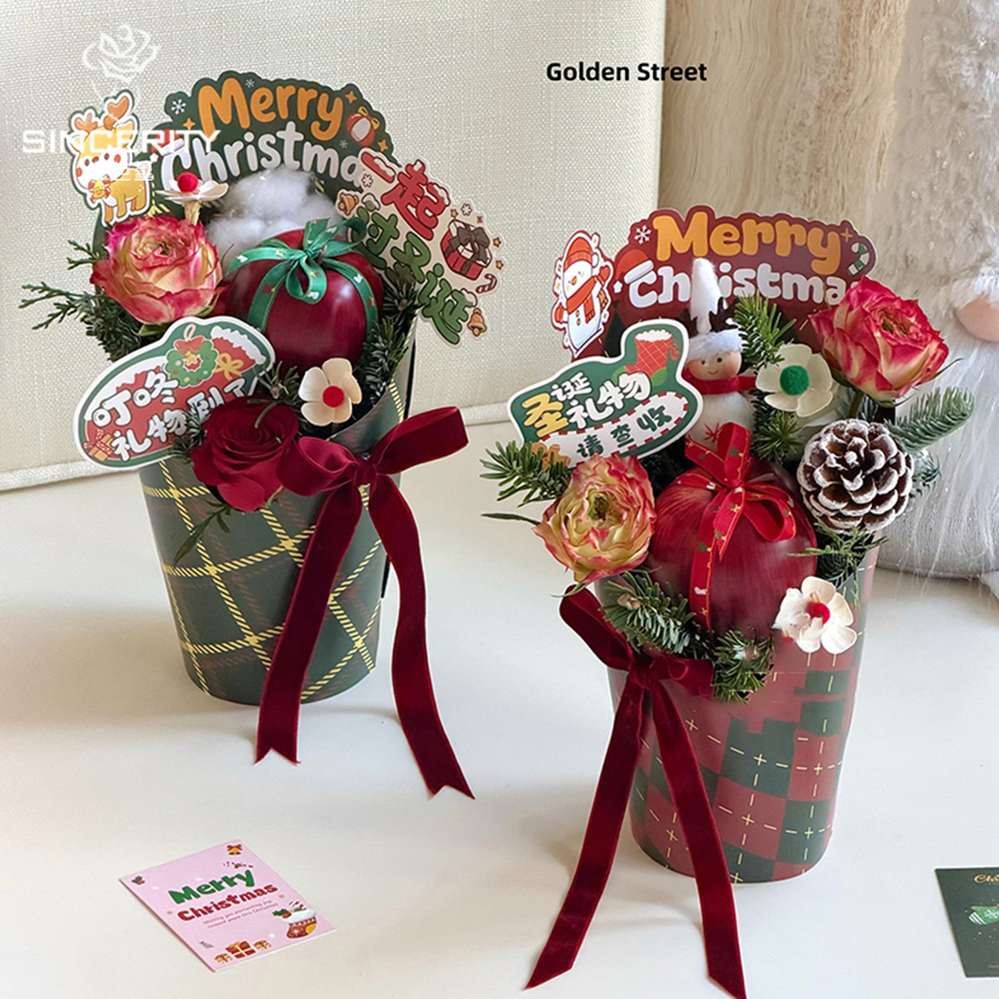 Caja redonda de Navidad de siete colores con taza impermeable caja de origami de Navidad embalaje de flores flores flores flores