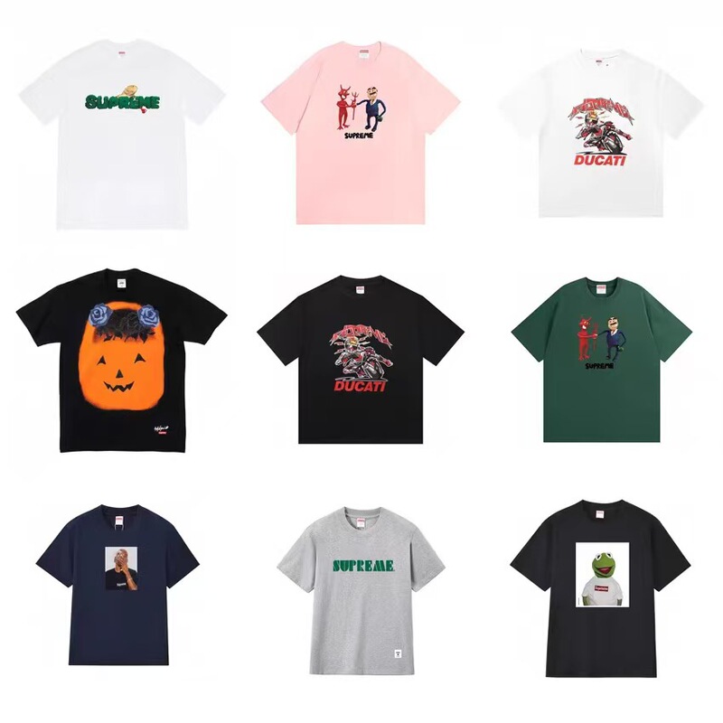 Cross-Border High-Quality Sup American-Style Trendy Brand Cartoon Print Summer Couple Short-Sleeve Loose Casual Round-Neck T-Shirt for Men and Women Cross-Border High-Quality Sup American-Style Trendy Brand Cartoon Print Summer Couple Short-Sleeve Loose Casual Round-Neck T-Shirt for Men and Women