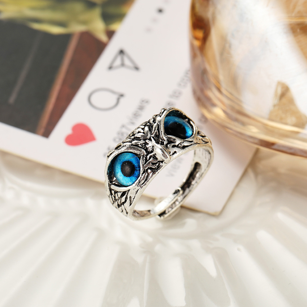 Retro Blue Eyed Owl Open Ring Wholesale display picture 5