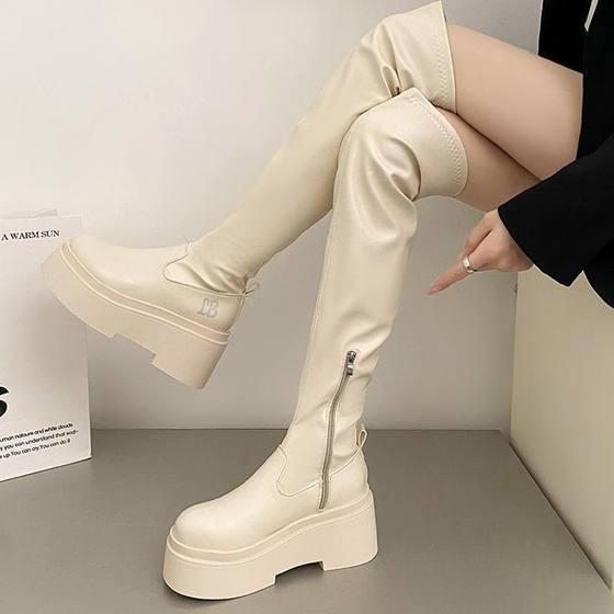 British Gentle Boots Women's 2024 New Autumn Black Over-the-Knee Thick Leg Retro Thick Heel Small Knight Boots