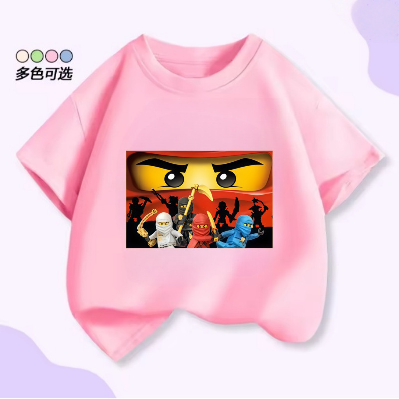 New Ninjago Lego Short-Sleeved T-Shirt with Cartoon Brick Print for Boys and Girls, Summer Loose Casual Top New Ninjago Lego Short-Sleeved T-Shirt with Cartoon Brick Print for Boys and Girls, Summer Loose Casual Top