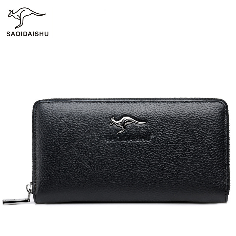 Saqi Kangaroo Genuine Leather Wallet Long Wallet Business Men's Clutch Bag Cowhide Trendy Zipper Large Capacity Handbag