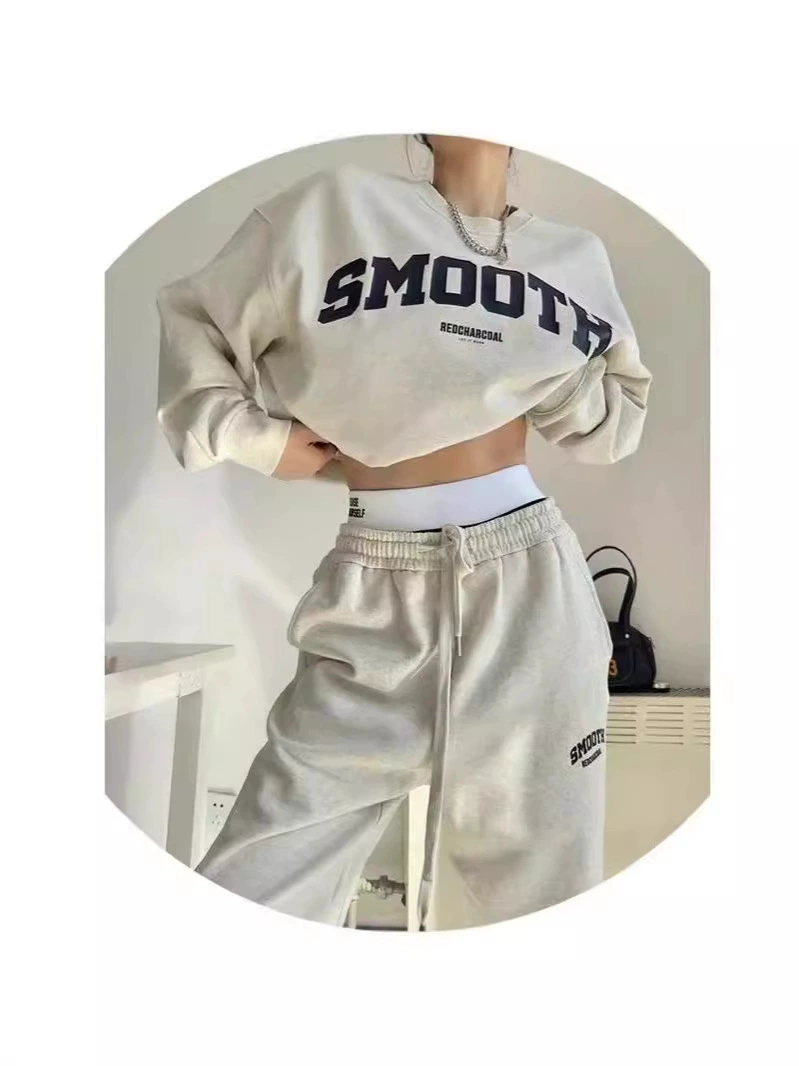 Повседневный спортивный костюм в американском стиле ins для женщин на осень, свободная и универсальная толстовка и спортивные штаны, студенческий комплект из двух предметов для бега