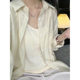 Blue Cotton Linen Long-sleeved Sunscreen Shirt Women's Jacket Summer Thin Slimming Loose Casual Polo Collar Linen Shirt