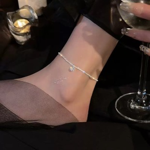 Exquisite flash diamond silver anklet women's ins high-end niche design anklet accessories 2025 new spring tide