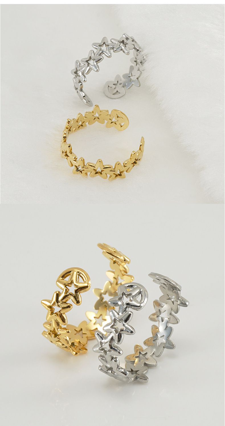 18K Gold Plated Plating Material Open Ring Classification Simple Style Star Titanium Steel Open Ring Plating Stainless Steel Rings