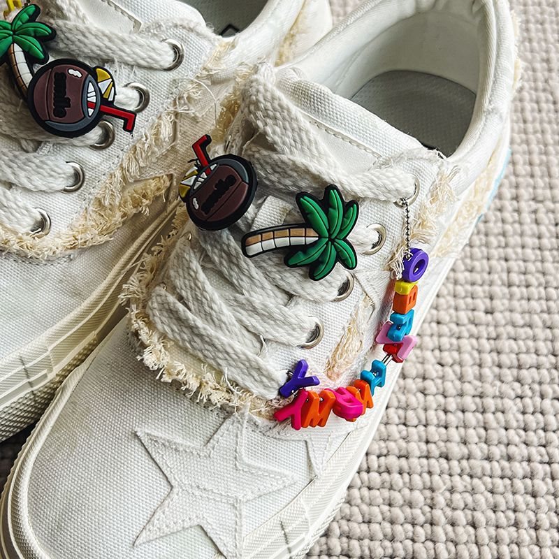 Colorful Letter Decoration Versatile White Sneakers Starlight Couple Spring and Autumn White Men's and Women's Fashion Canvas Shoes X123