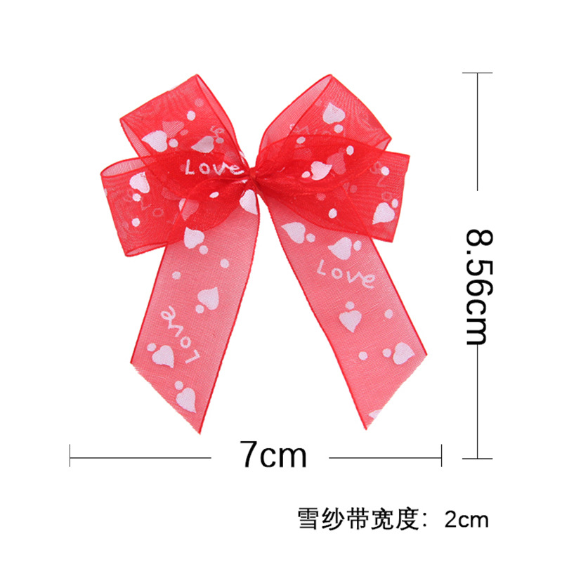 Tianyimei lote procesamiento rojo cinta arco 2,5 cm hilado con arco de regalo de corazón de melocotón impreso