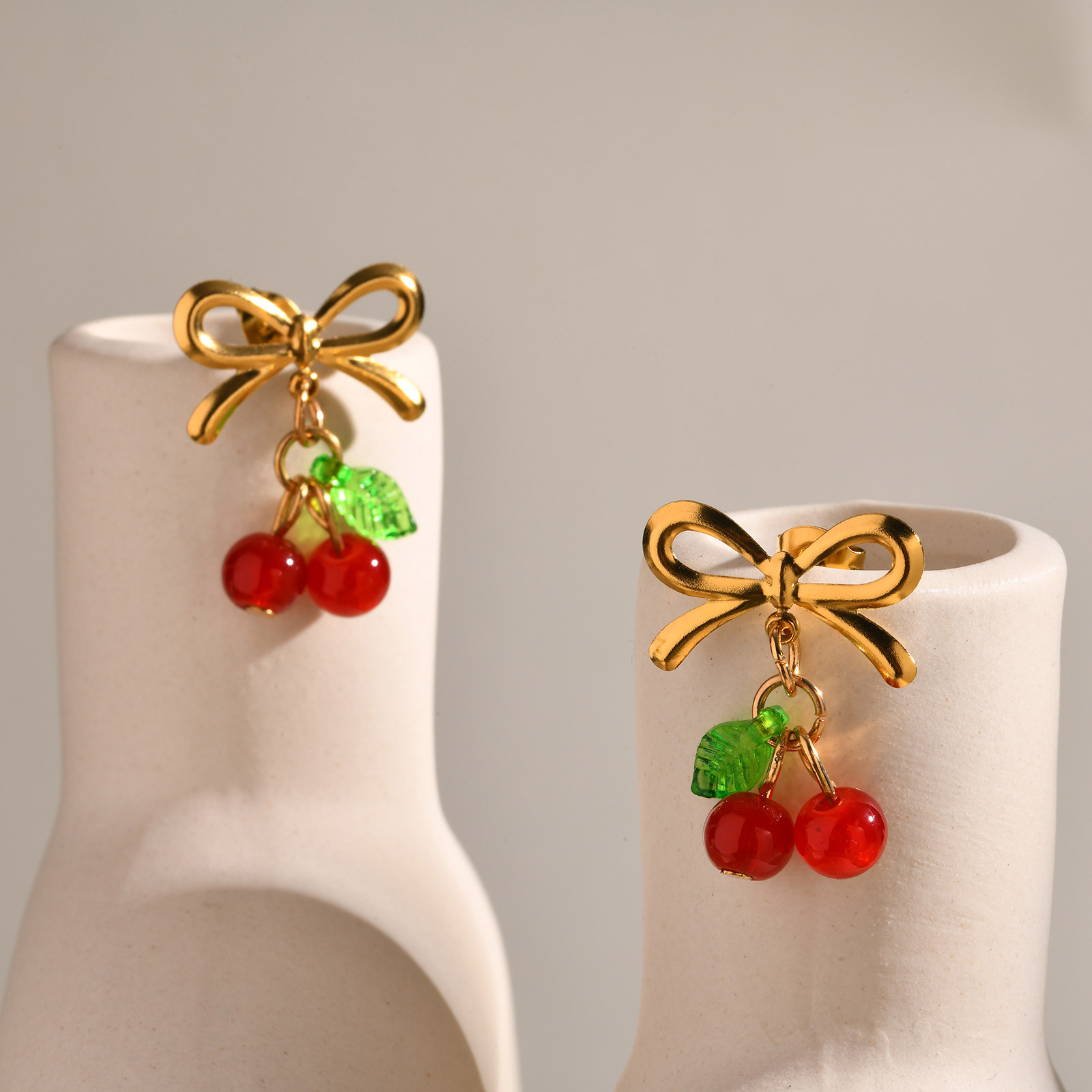201 Stainless Steel Ear Needle Material Drop Earrings Classification 1 Pair Sweet Simple Style Cherry 201 Stainless Steel Drop Earrings