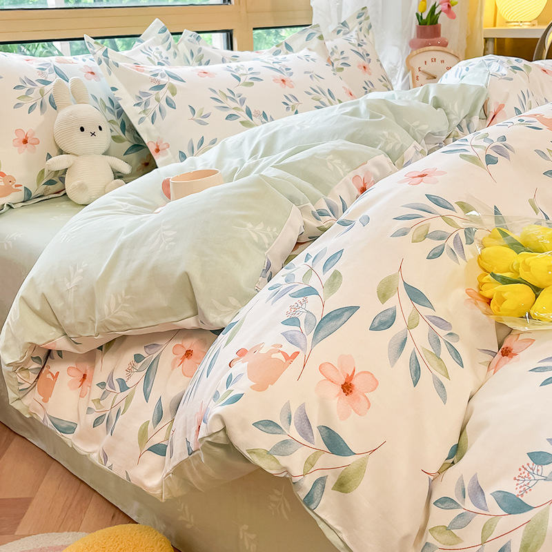 2025 nuevo traje de cuatro piezas de cama de algodón 100 ropa de cama de algodón dormitorio sábana individual funda de edredón juego de tres piezas 4