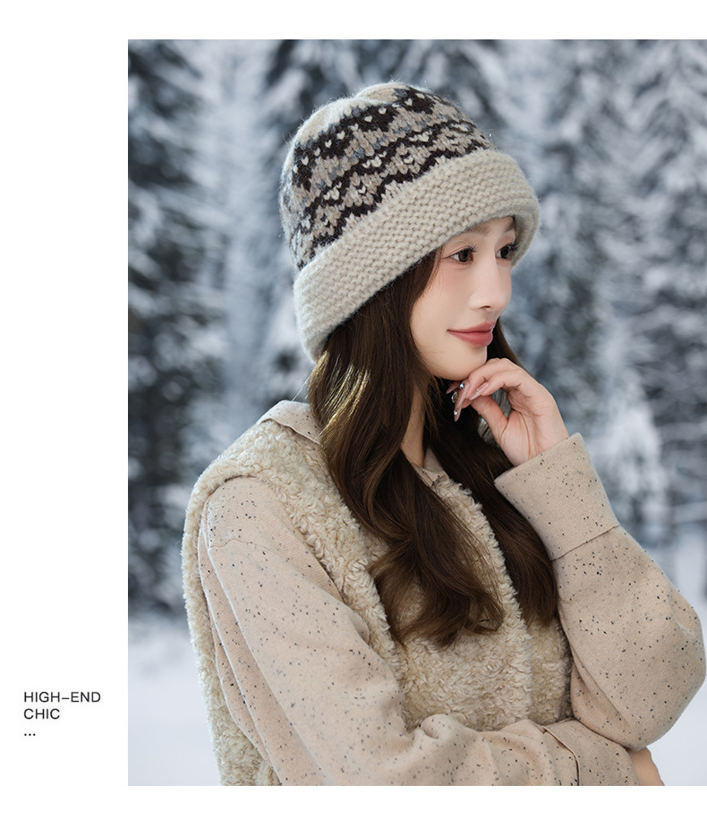 Etichetta in pelle stile Fair Isle con bordo arrotolato, maglia di lana, autunno inverno, retrò, snellente, natalizio, casual, antivento, caldo_voghion.com