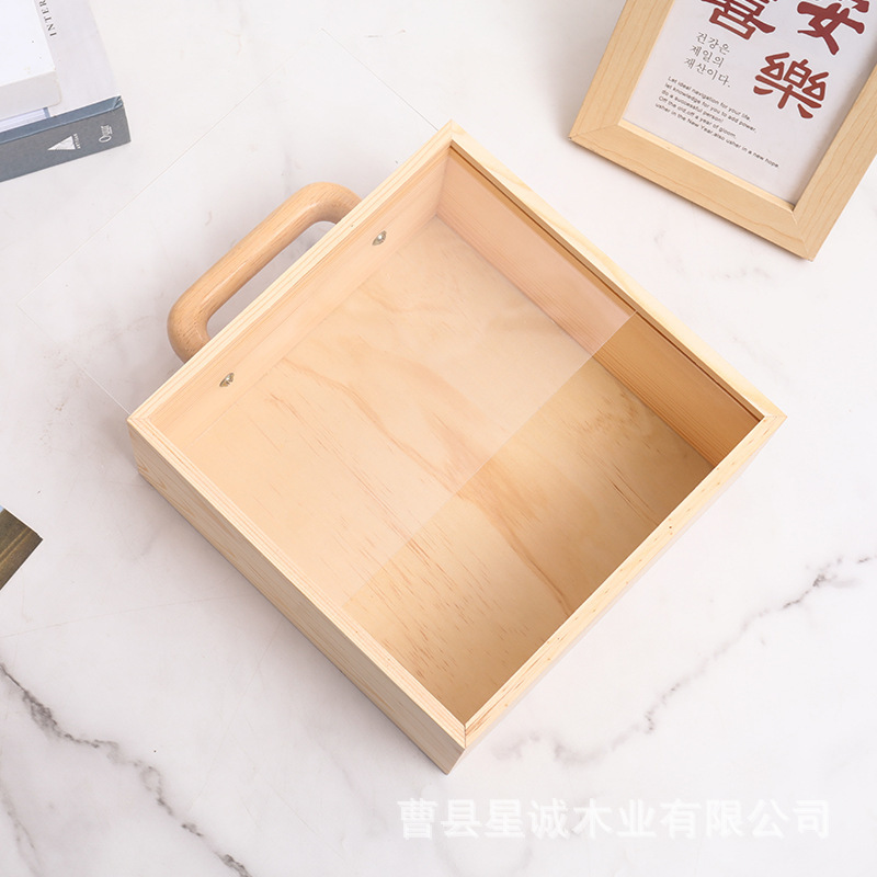 現物のお土産の木の箱の喜糖の取っ手の贈り物の包装箱の花嫁のお返しの取っ手の木の箱のアクリルは木を引き出します。|undefined