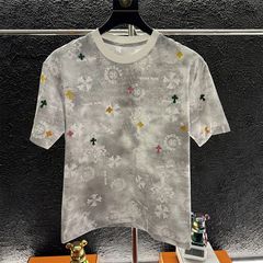 刺繍 2025 ライトラグジュアリーオールドタイダイ半袖半袖ラウンドネックファッショナブルなカジュアル多用途 Tシャツメンズハイエンド