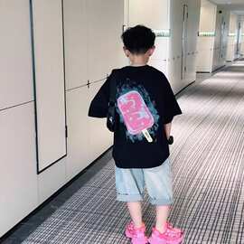 男童冰激凌短袖t恤2026新款潮酷上衣儿童夏季半袖体恤衫中大童装