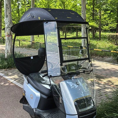 Electric vehicle canopy, sunshade, rain and sun protection, electric scooter, motorcycle, sliding window windscreen, sun umbrella (Elektromobil üçün ön şüşə çətiri (günlük)) - sliding-window-model-wheat-ear-suitable-for-all-seasons-suitable-for-vehicles-with-rearview-mirrors