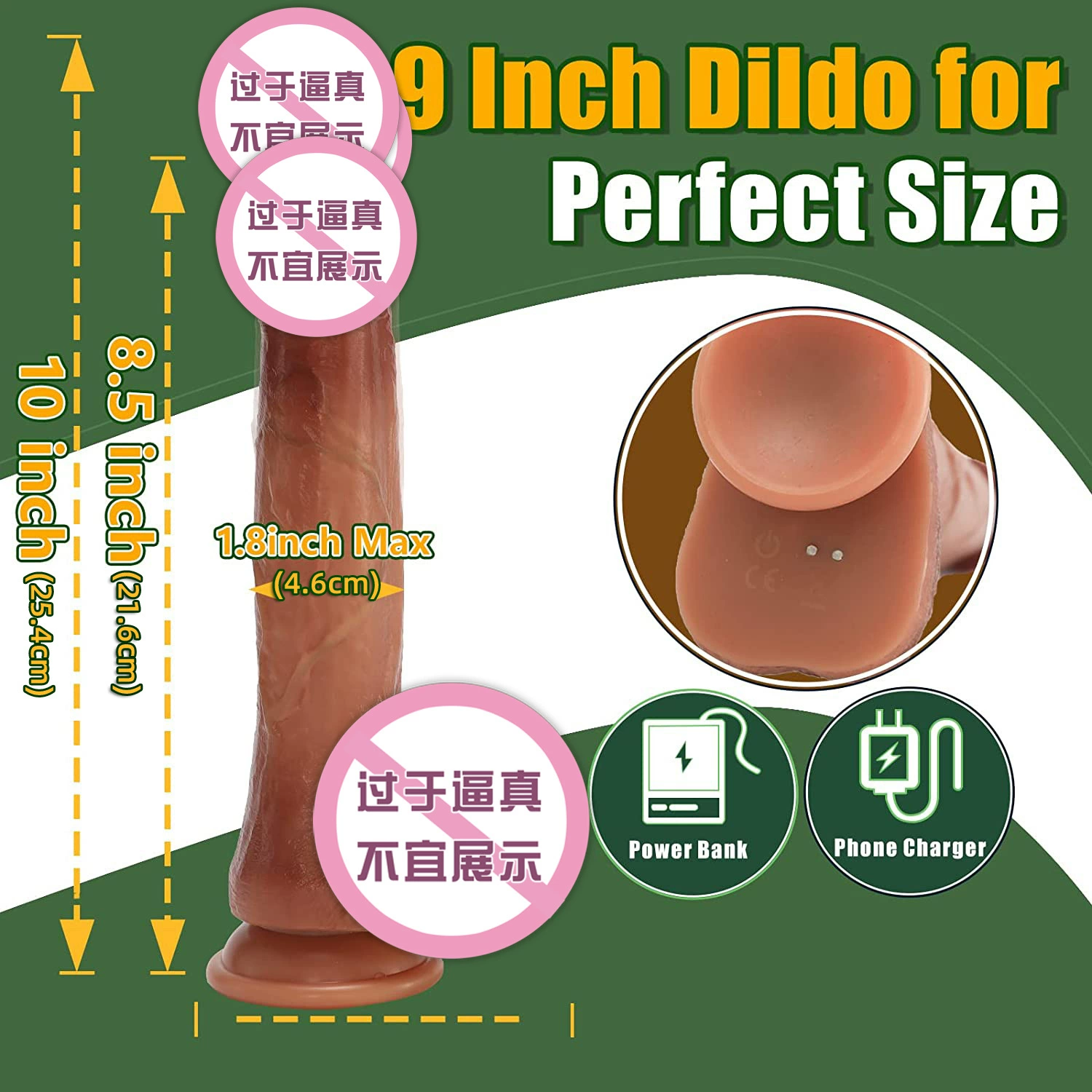Realistic Retractable Vibrating Dildo, liquid silicone, 22 cm, 8 vibration & thrust modes
