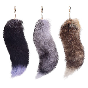 Halloween Oversized Fox Hair Pendant Silver Blue Fox Tail Real Fur Accessories Car Keychain