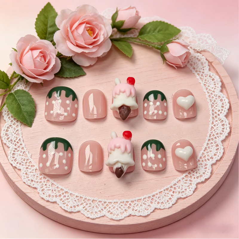 Cartoon Strawberry Children's Nail Art with Hand-Painted Polka Dots and Hearts, Short Acrylic Nail Pieces That Are Gentle on the Hands and Can Be Removed Cartoon Strawberry Children's Nail Art with Hand-Painted Polka Dots and Hearts, Short Acrylic Nail Pieces That Are Gentle on the Hands and Can Be Removed