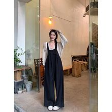 长袖杏色上衣秋季韩版宽松慵懒风百搭休闲背带裤女时尚百搭套装潮