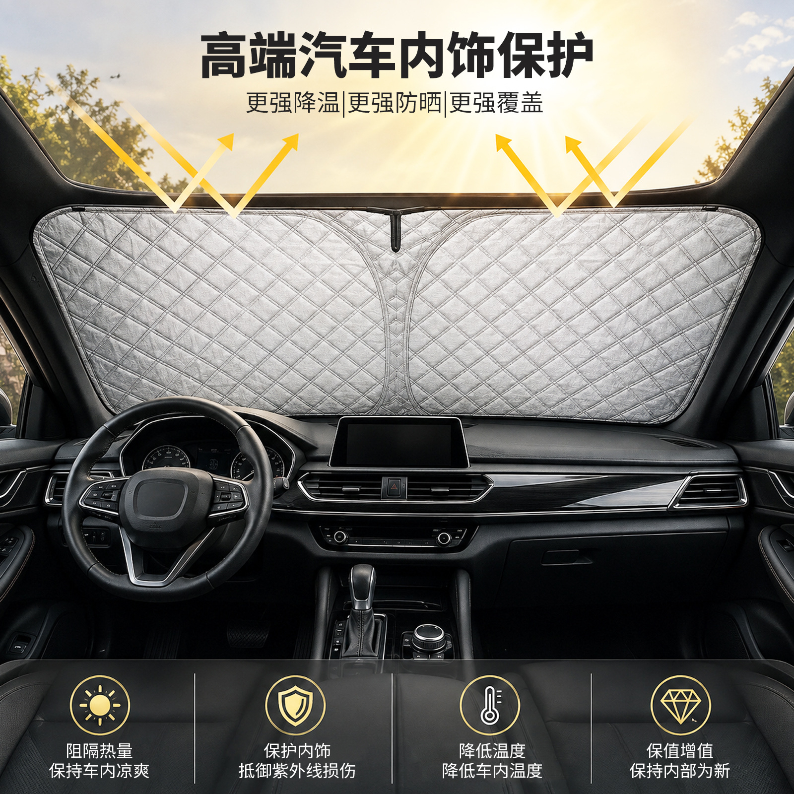 Aluminum film sunshade for car front windshield suitable for Tesla Model 3/Y, sun protection and heat insulation sunshade