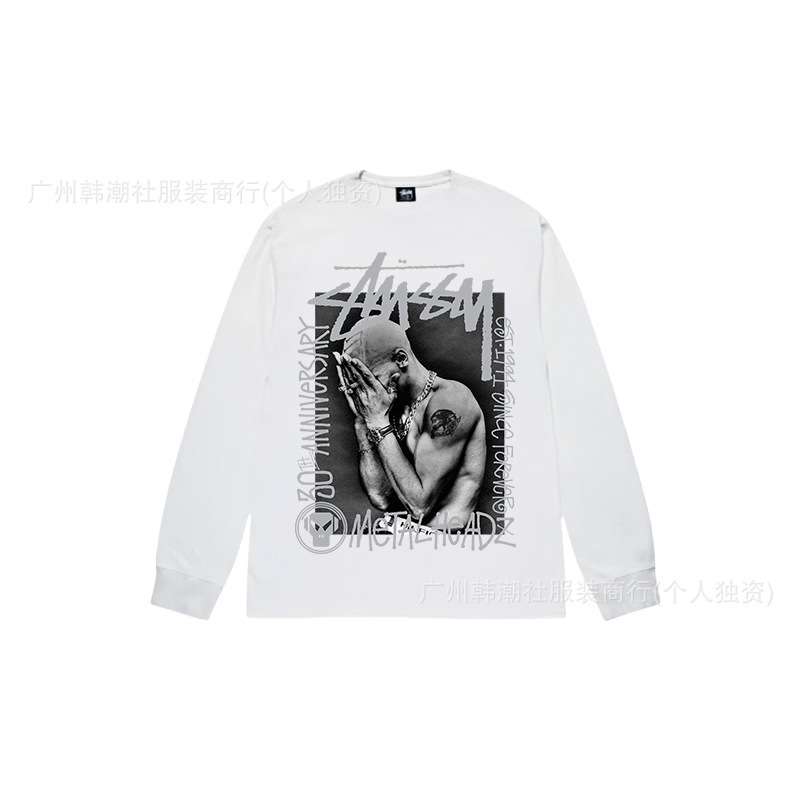 25S跨境斯图西长袖印花t恤美式潮牌STUSSY圆筒布休闲宽松男女同款|undefined
