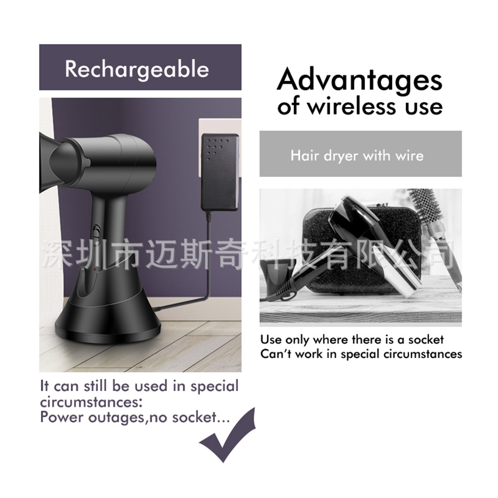 MESKY2021新款便携式家用离子吹风机酒店用可充电无线无绳吹风机