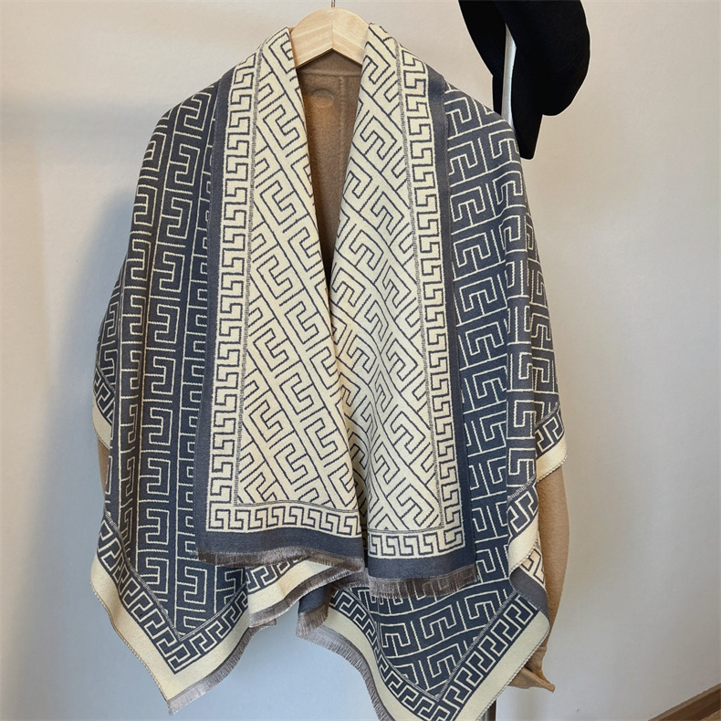 Neuer vielseitiger, einfacher geometrischer doppelseitiger I-Mitation-Kaschmir-Winterwärmer, langer Schal mit Schal und Mantel für_voghion.com