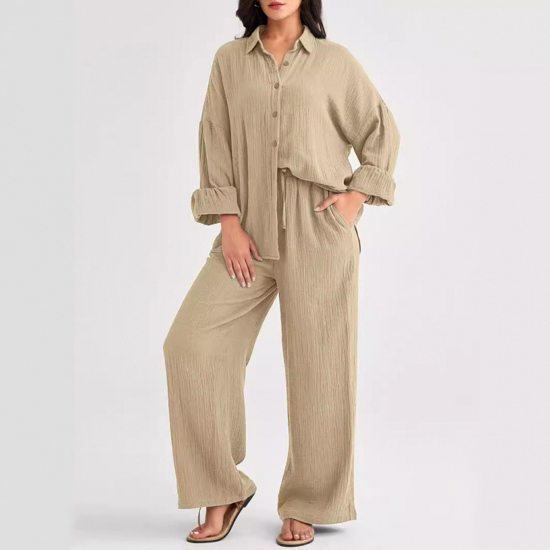 Large Quantity in Stock 2026 Cross-Border Amazon New Fashion Set Loose Casual Top Wide-Leg Pants Two-Piece Set for Women Large Quantity in Stock 2026 Cross-Border Amazon New Fashion Set Loose Casual Top Wide-Leg Pants Two-Piece Set for Women