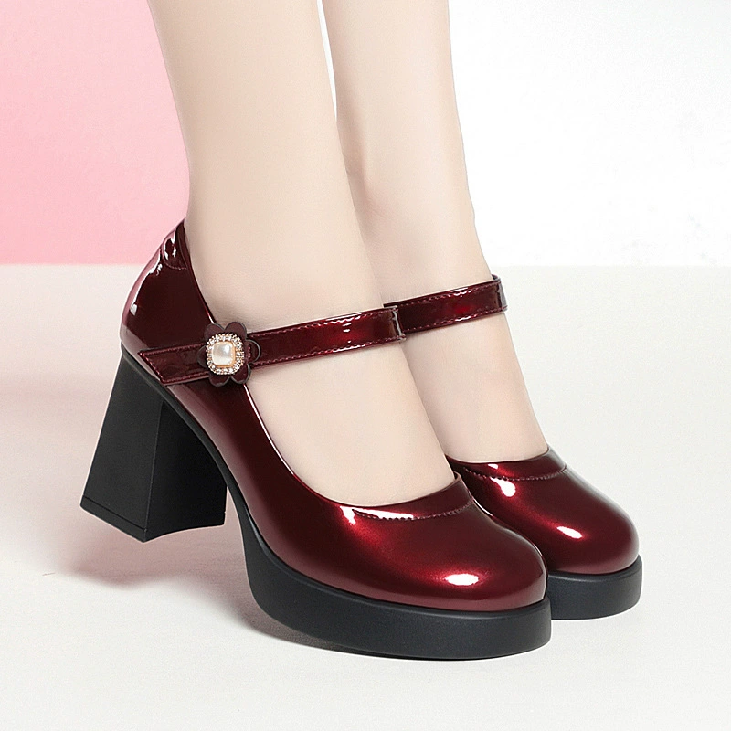 Однослойная обувь, осенняя новая Ретро Модная элегантная обувь с квадратным носком на липучке, удобная обувь для мам на высоком каблуке
