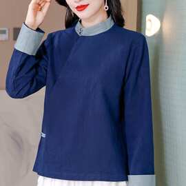 秋冬民族风棉麻唐装女中国风禅意茶服春居士服新中式遮肉上衣