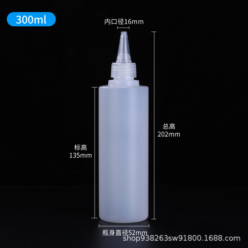 Botella de punta translúcida 10 500ml extrusible con botella de goteo de escala botella de plástico PE botella de tinta botella de pegamento