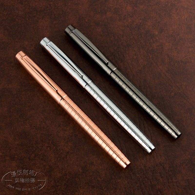Electroplated Metal Pen Carved Metal Signature Pen Printing logo Gift Gel Pen Carved Square Pattern Signature Pen