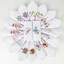 28cm60支纯棉女士绣花擦汗手帕蕾丝手绢多花混装刺绣白手帕跨境款