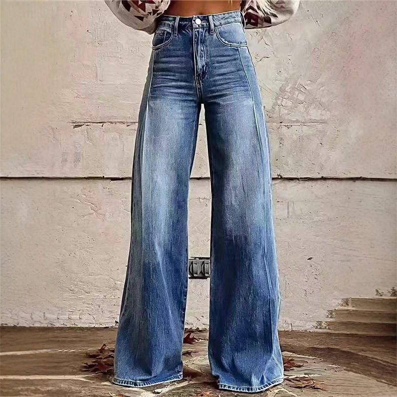 跨境速卖通ebay欧美外贸大码女时尚休闲裤 薄款真牛仔裤阔腿长裤