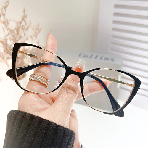 Cross-border fashionable anti-blue light color-changing glasses European and American trend versatile plain glasses frames for women myopia flat glasses wholesale