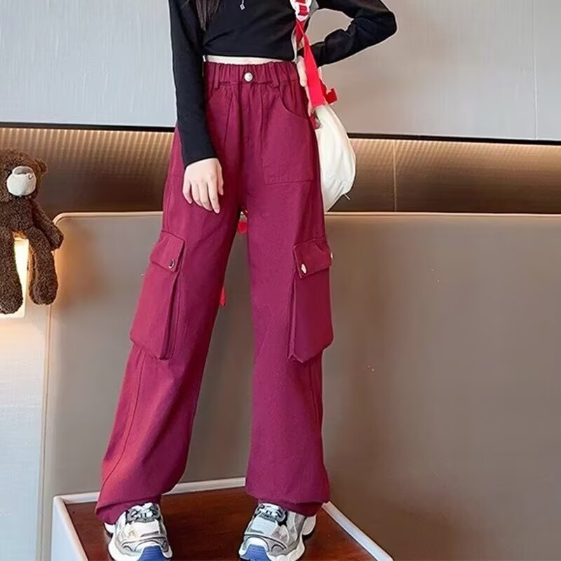 女童春秋裤子批发儿童直筒阔腿裤中大童嘻哈街舞潮酷穿搭工装裤子|undefined