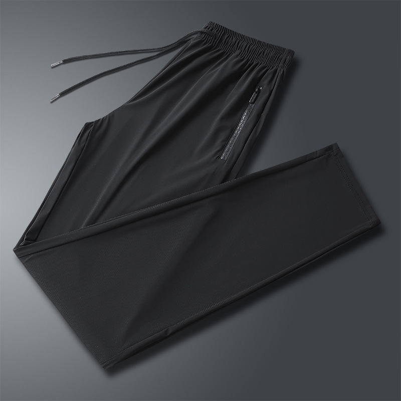 Verano hombres de seda de hielo pantalones casuales ligero ancho elástico cintura cordón recto cordón más tamaño pantalones de seda de hielo hombres al por mayor