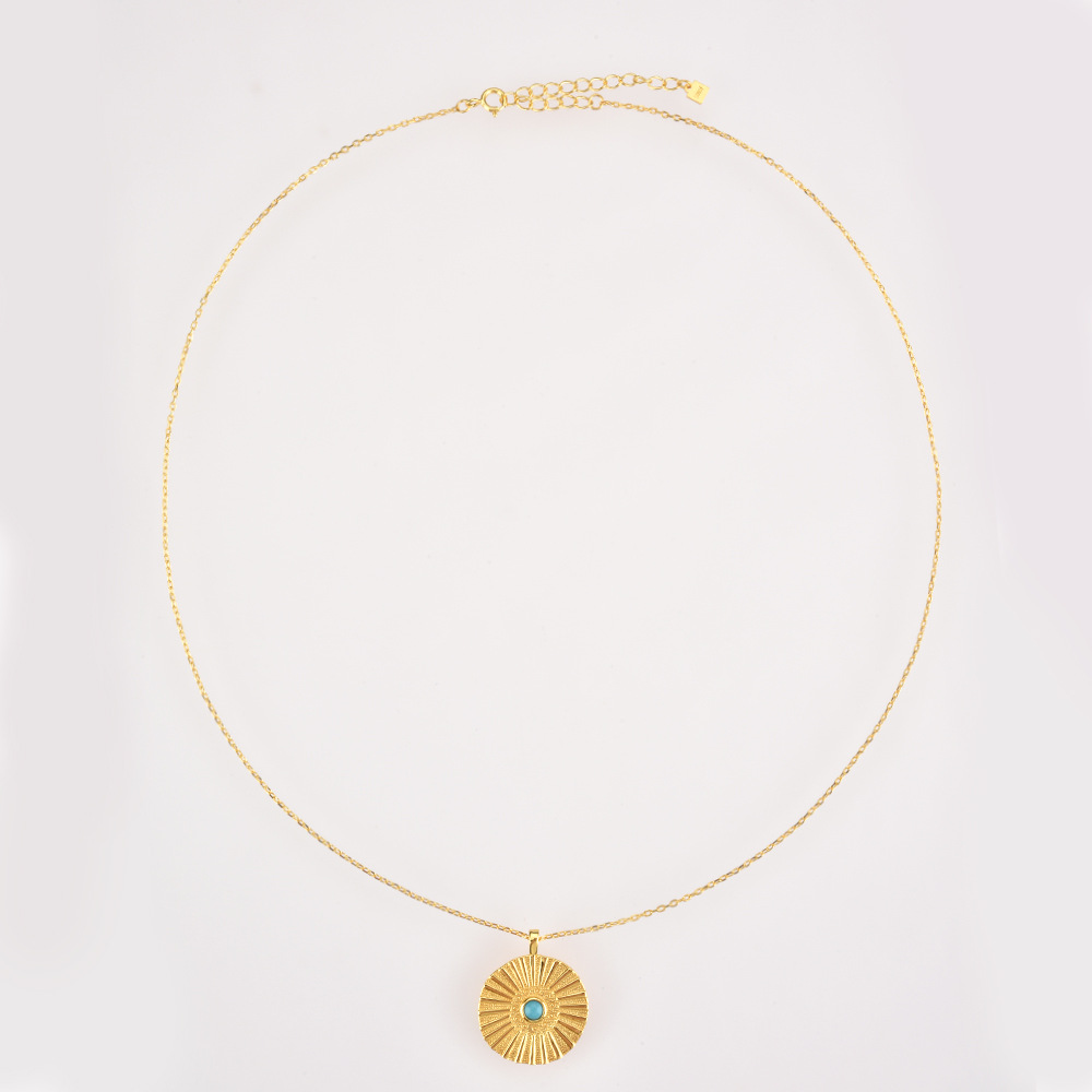 Turquoise Inlay Material Pendant Necklace Classification 925 Sterling Silver Plating Round Pendant Necklace