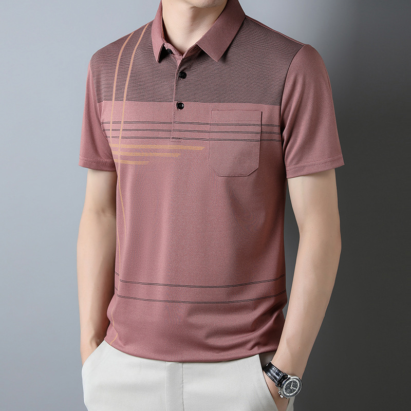 2025 新しい夏中年半袖メンズ tシャツお父さん夏服リアルポケット服通気性ポロシャツ紳士服|undefined